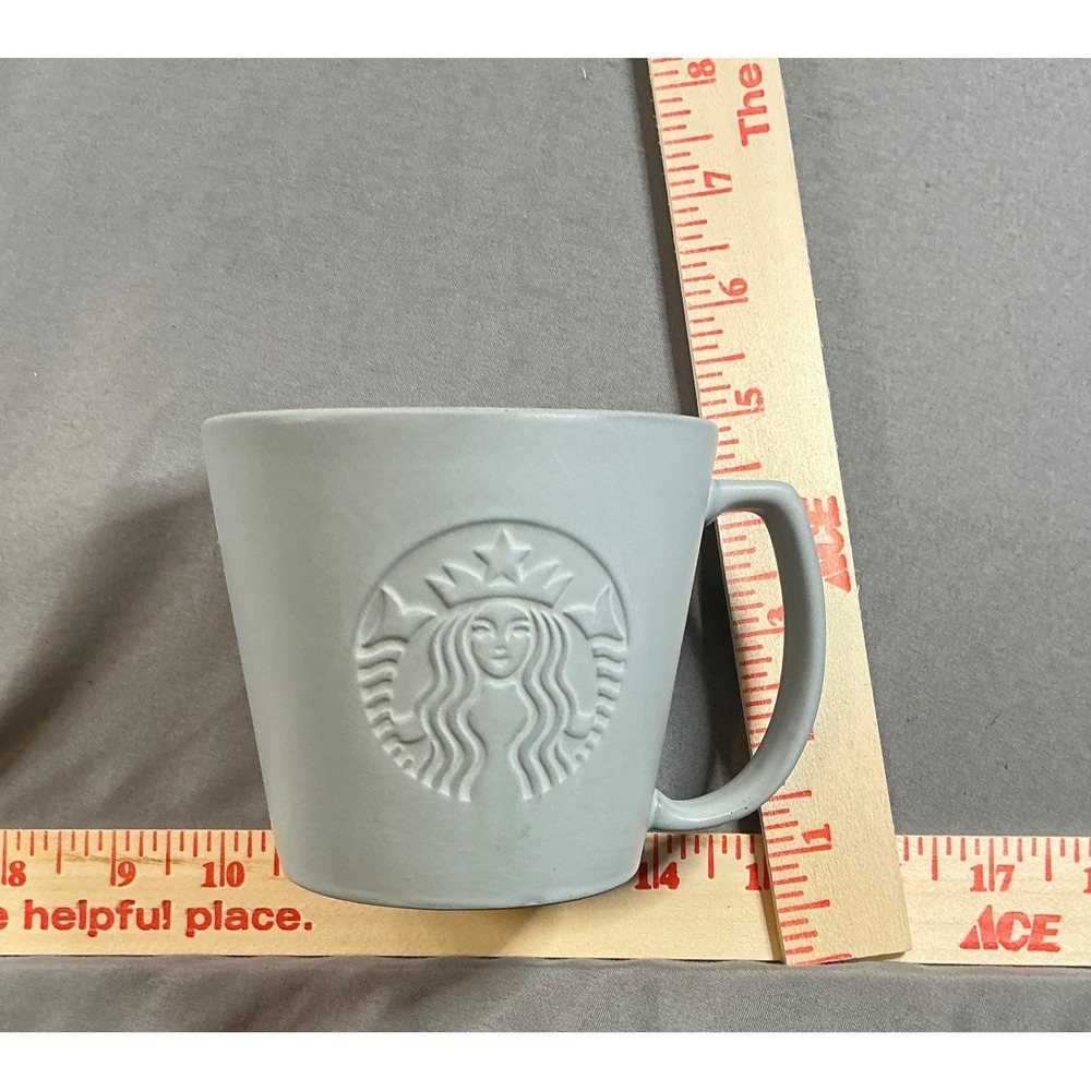 Starbucks 12oz Tall Matte Gray Blue Siren Debossed Ceramic Mug